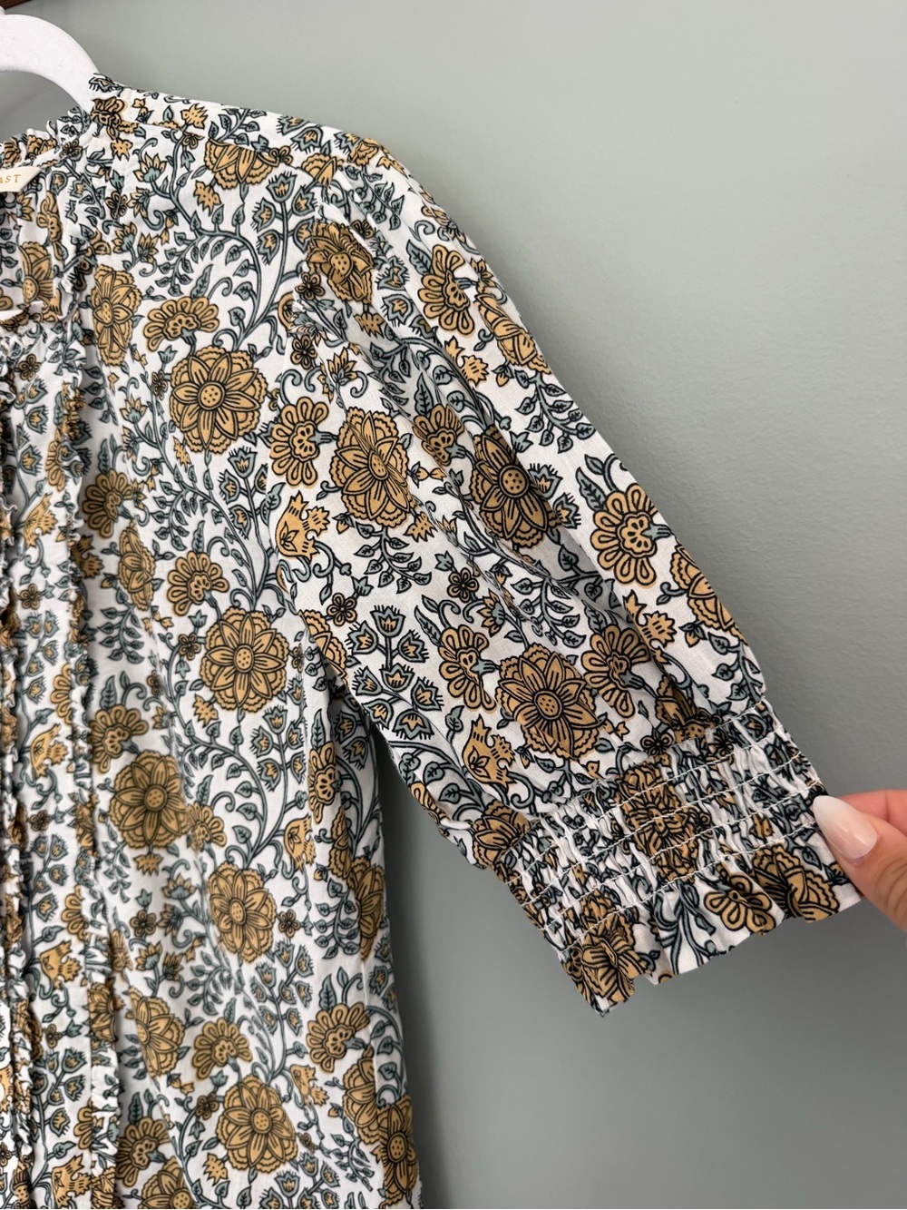 Downeast Boho Floral Print Puff Short Sleeve Button Down Blouse Top Cottagecore - Picture 5 of 12